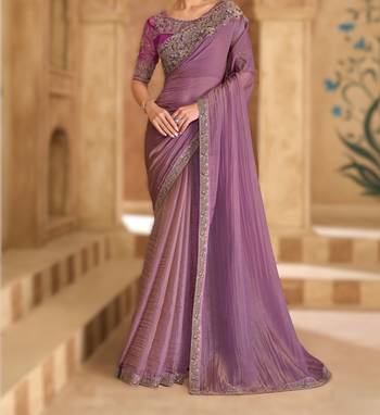 lavender tissue georgette saree with satin work blouse 3