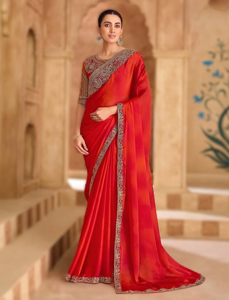 sparkle shaded chiffon saree with banglori work blouse