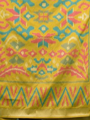 exquisite turquoise blue pochampally silk blend saree with vibrant ikat pattern 4