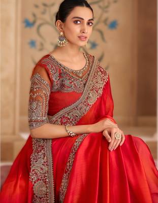 sparkle shaded chiffon saree with banglori work blouse 2