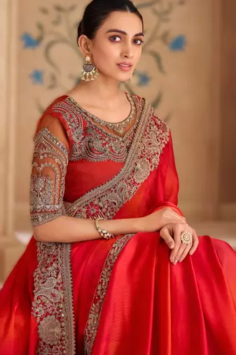 sparkle shaded chiffon saree with banglori work blouse