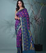 exquisite purple pochampally silk blend saree with vibrant ikat pattern