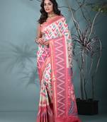 exquisite off white pochampally silk blend saree with vibrant ikat pattern