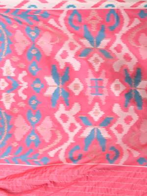 exquisite off white pochampally silk blend saree with vibrant ikat pattern 4