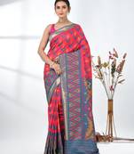 exquisite pink pochampally silk blend saree with vibrant ikat pattern