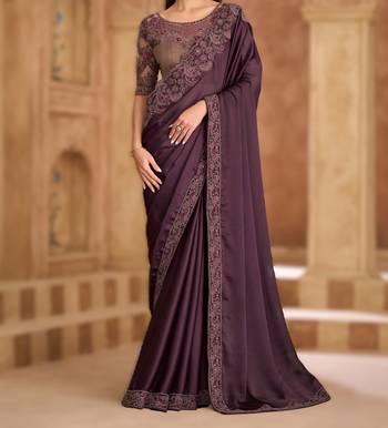 silk blend satin chiffon saree with banglori work blouse 2
