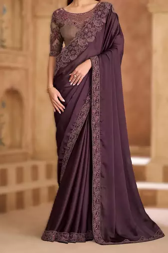silk blend satin chiffon saree with banglori work blouse