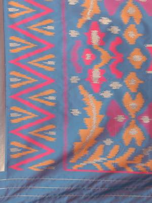 exquisite pink pochampally silk blend saree with vibrant ikat pattern 4