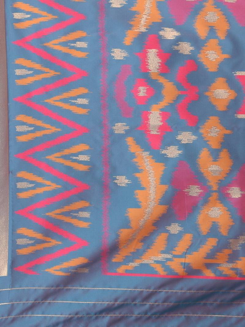 exquisite pink pochampally silk blend saree with vibrant ikat pattern