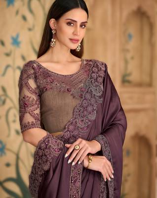 silk blend satin chiffon saree with banglori work blouse 3