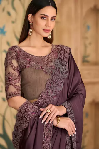 silk blend satin chiffon saree with banglori work blouse