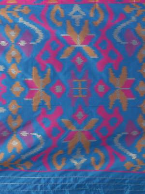 exquisite fuchsia pochampally silk blend saree with vibrant ikat pattern 4