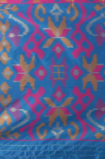 exquisite fuchsia pochampally silk blend saree with vibrant ikat pattern