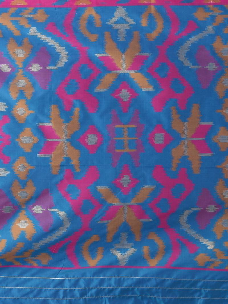 exquisite fuchsia pochampally silk blend saree with vibrant ikat pattern