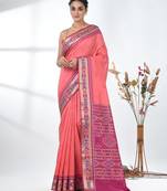 elegant pink tussar silk blend saree with sambhal puri ikat border