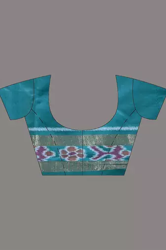 elegant sea green tussar silk blend saree with sambhal puri ikat border