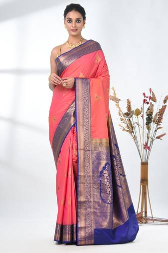 glamorous pink south silk blend saree with intricate zari border