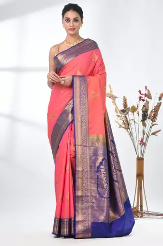 glamorous pink south silk blend saree with intricate zari border