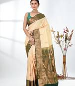 glamorous beige south silk blend saree with intricate zari border