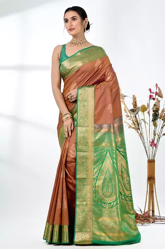 glamorous brown south silk blend saree with intricate zari border