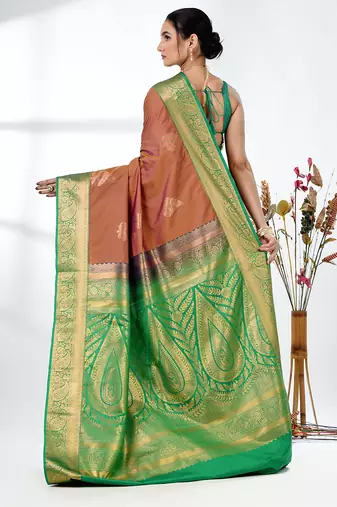 glamorous brown south silk blend saree with intricate zari border