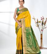 glamorous mustard south silk blend saree with intricate zari border