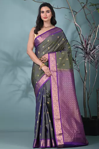 elegant olive south silk blend saree with green zari border