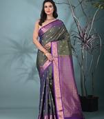 elegant olive south silk blend saree with green zari border