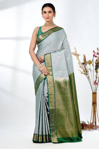 elegant mint green south silk blend saree with green zari border