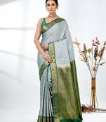 elegant mint green south silk blend saree with green zari border