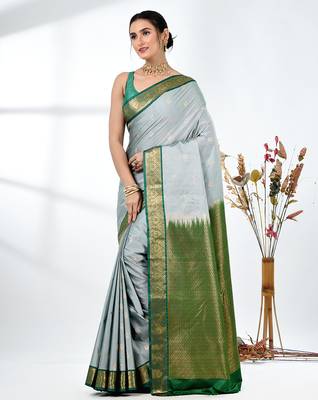 elegant mint green south silk blend saree with green zari border 2