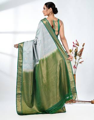 elegant mint green south silk blend saree with green zari border 3
