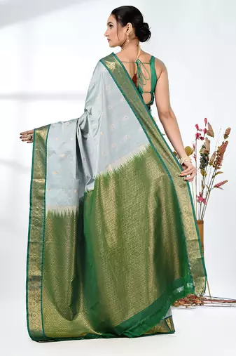 elegant mint green south silk blend saree with green zari border