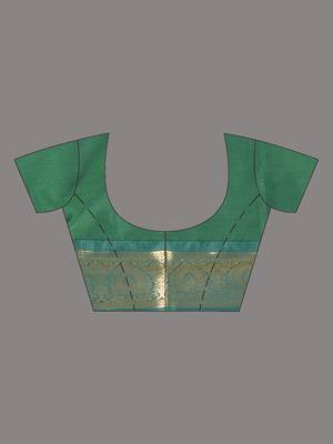 elegant mint green south silk blend saree with green zari border 4