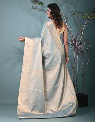 exquisite sky blue tissue brocade saree with intricate zari work 3