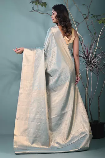 exquisite sky blue tissue brocade saree with intricate zari work