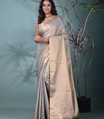 exquisite grey tissue brocade saree with intricate zari work