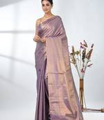exquisite violet tissue brocade saree with intricate zari work