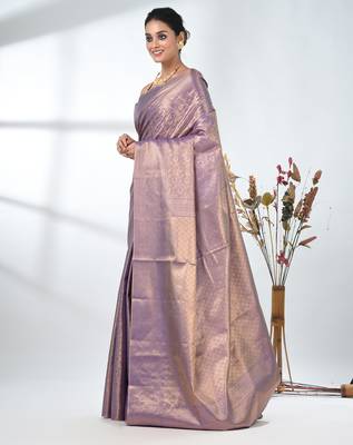 exquisite violet tissue brocade saree with intricate zari work 2