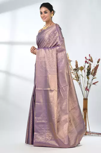 exquisite violet tissue brocade saree with intricate zari work