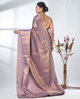 exquisite violet tissue brocade saree with intricate zari work 3
