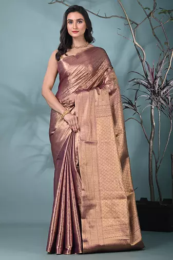 exquisite purple tissue brocade saree with intricate zari work