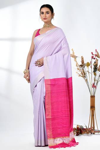 lavender viscose saree with gheecha pallu and golden border
