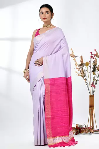 lavender viscose saree with gheecha pallu and golden border