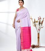 lavender viscose saree with gheecha pallu and golden border