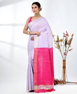 lavender viscose saree with gheecha pallu and golden border 2