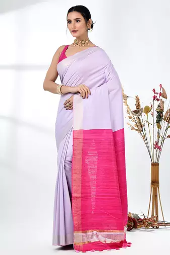 lavender viscose saree with gheecha pallu and golden border