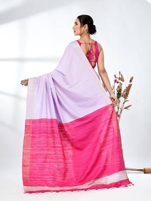 lavender viscose saree with gheecha pallu and golden border 3