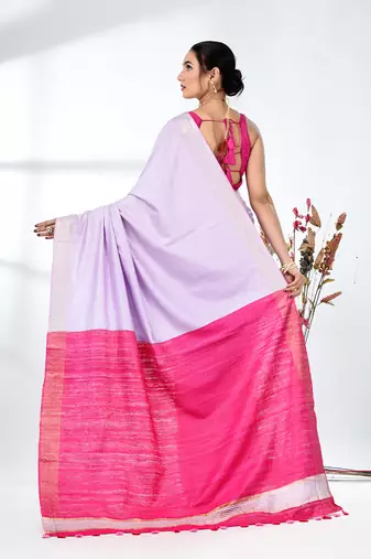 lavender viscose saree with gheecha pallu and golden border