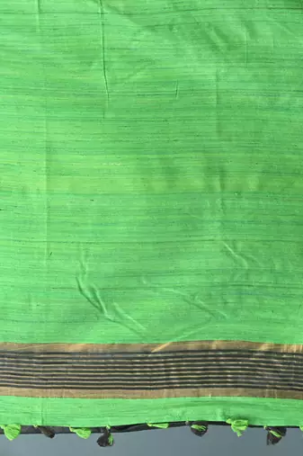 emerald green viscose saree with gheecha pallu and golden border